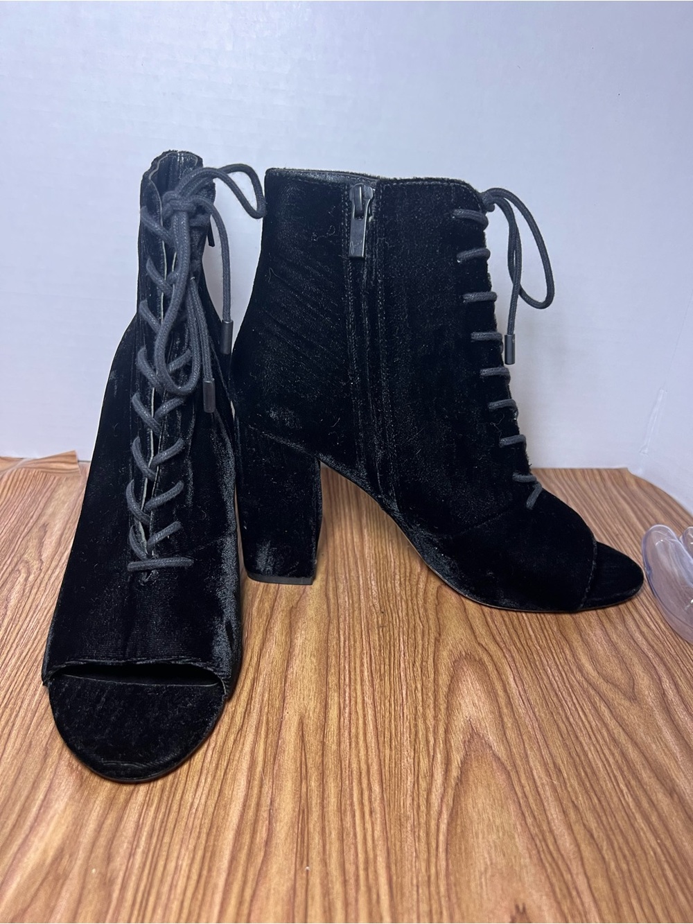 Joie Women’s Lakia Velvet Lace Up Booties Open Toe Solid Black 38 US 8